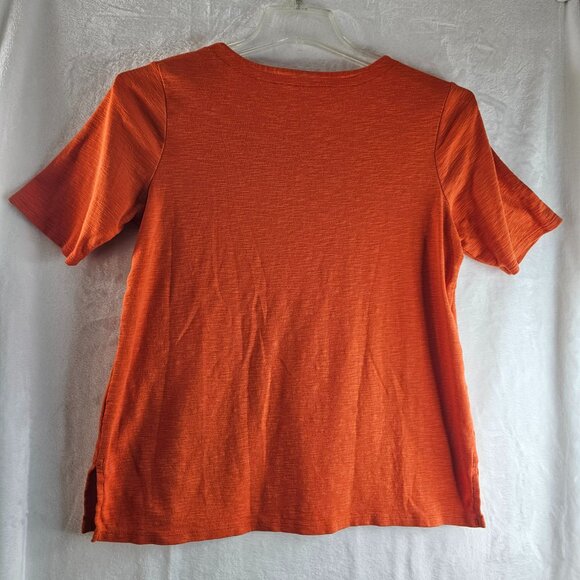 J. Jill 100% Pima Cotton Slub Tee Scoop Neck Side Split Size M Petite Orange Top - Picture 2 of 9